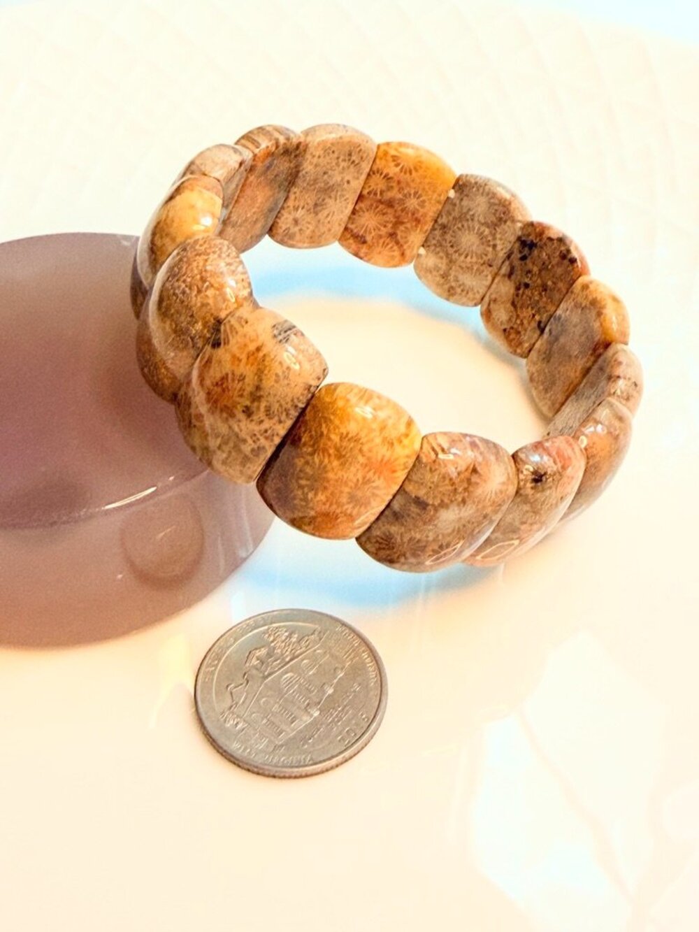Natural Fossil Coral Statement Bracelet | Unisex Chunky Stone Bracelet